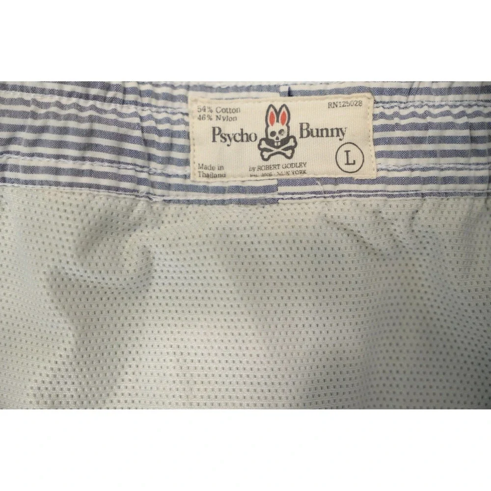 Psycho Bunny Swim Trunks Mens L Teal White Bunny Skull Print Mesh Lined